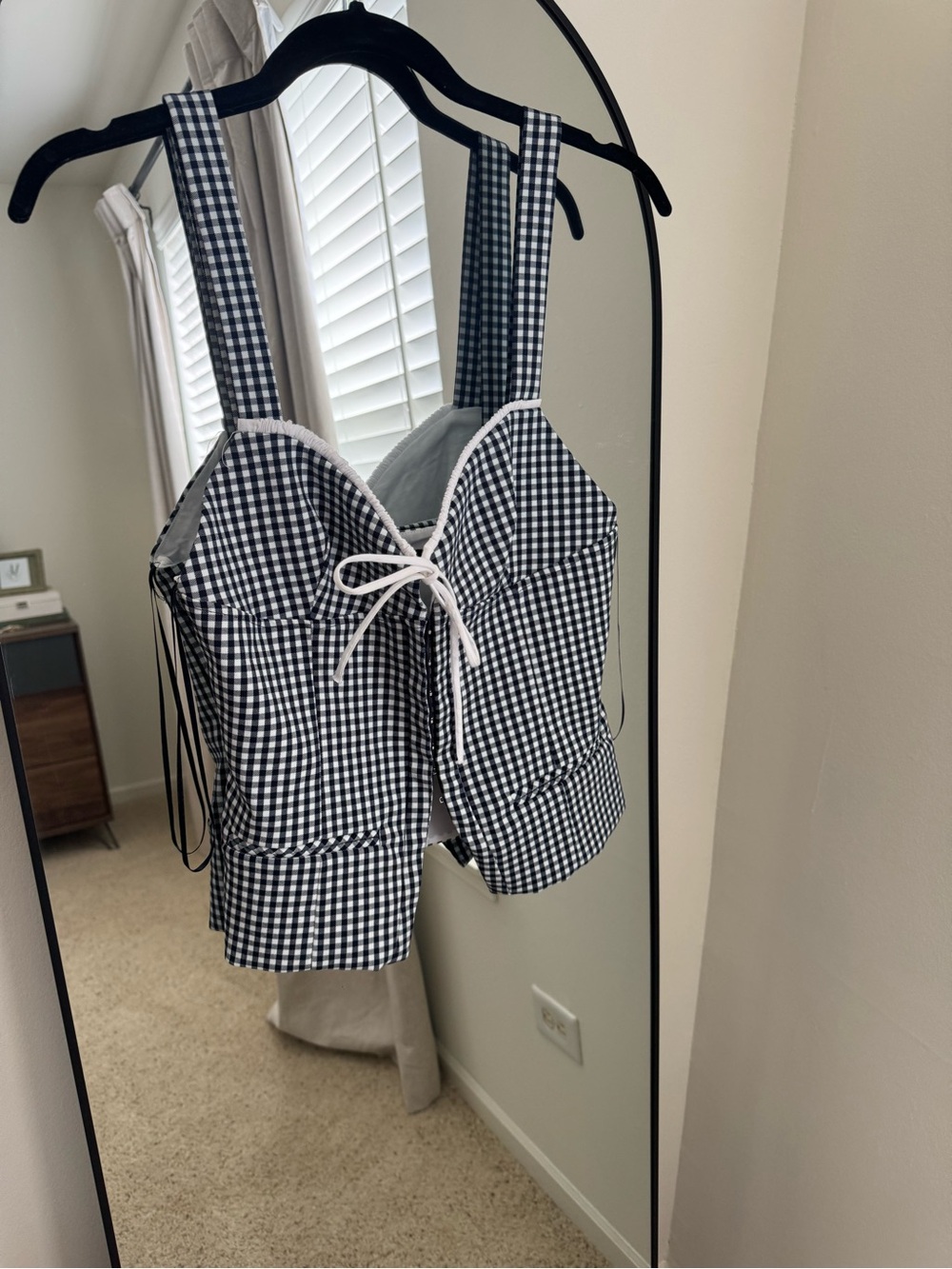 Zara Black & White Gingham Tie-Front Tank Top